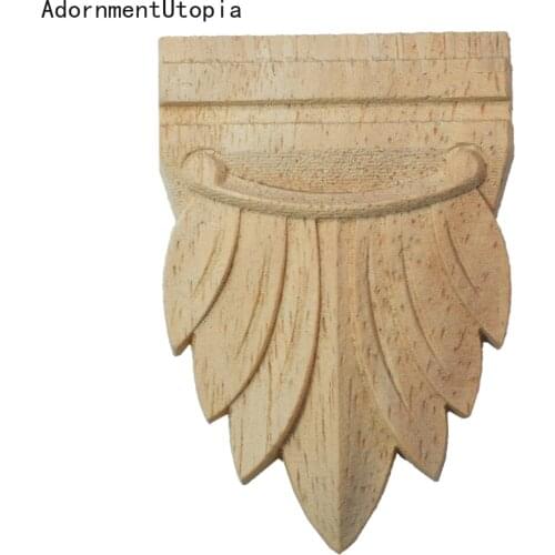 2PCS Vintage Unpainted Flower Carving Wood Appliques for Furniture Cabinet Unpainted Wooden Mouldings Decal Decor Figurine