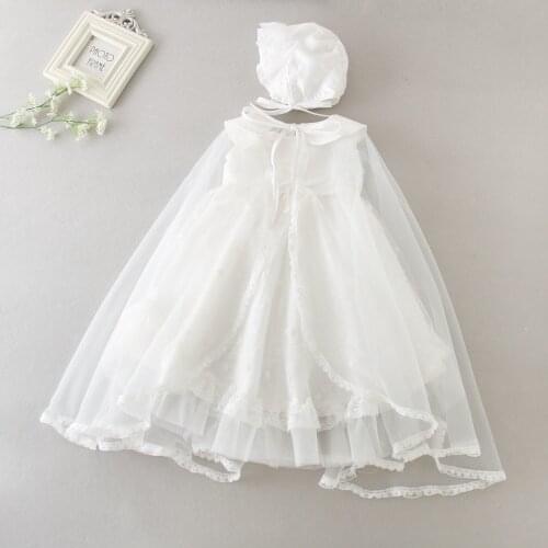 3pcs Set Infant Baptism Dress 2020 New Baby Girl Dress 1 Year Birthday Dress Ivory Christening Gowns for Kids 3-24M