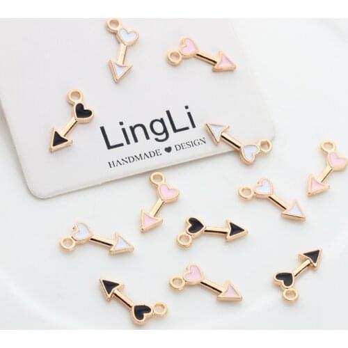 50pcs /lot Zinc Alloy Golden Mini Enamel Charms Heart Arrow Tip Charms For DIY Fashion Jewelry Earrings Making Accessories