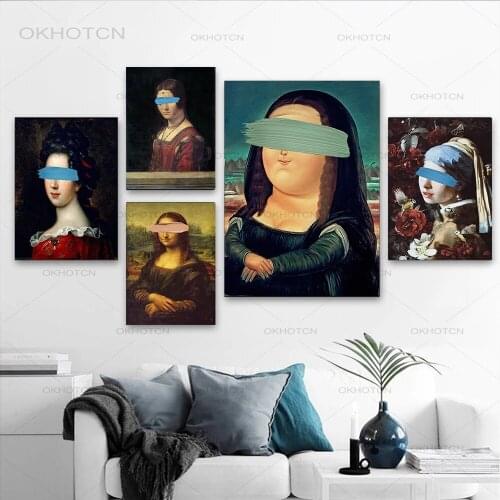 Abstract Beauty Woman Wall Art Cover Eyes Nordic Retro Figure Canvas Painting Poster Printing Picture for Living Room Decoration