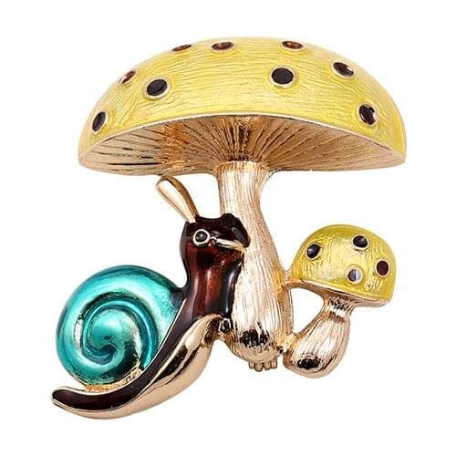 Brooch Pins Broches Fashion Cute Women Light GoldColor Yellow And Green Enamel Snail And Mashroom Alloy Animal Brooches And Pin