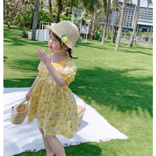 Cultiseed Baby Girls Summer Cute Sweet Square Collar Floral Print Puff Sleeve Dress Children Kids Holiday Beach Casual Gowns