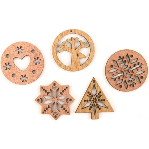 Wooden Christmas Tree Snowflake Deer Heart Pattern Scrapbooking Craft Handmade Accessory Home Decoration DIY 30mm 10pcs