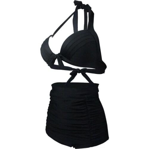 European and American belly-covering swimsuit strap high-waist bikini solid color split swimsuit women