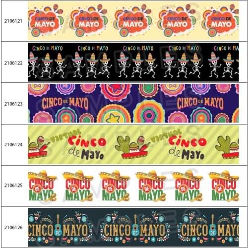 Grosgrain Ribbon Printed Mexican Flowers Cinco de Mayo Day 5Yards for DIY Hair Bow Handmade Material Headdress