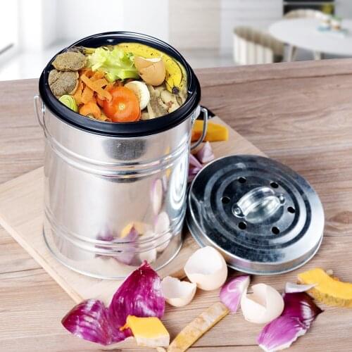 4L Kitchen Compost Bin, Outdoor Compost Bucket Indoor Odorless Countertop Compost Pail Black Charcoal Filter Recycling Bin Pail