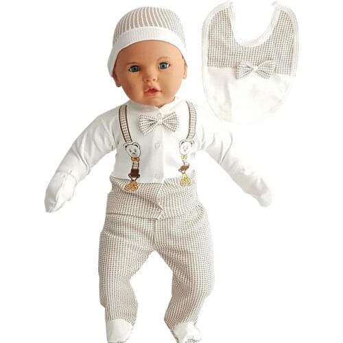 Teddy bear Pendant Papyonlu 5'li Male Baby Hospital Output Set-Coffee