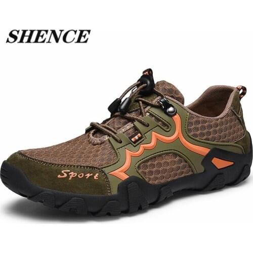 SHENCE Hot Sale Mens Breathable Sports Shoes Summer Leisure Outdoor Hiking Shoes for Men Rubber Soft Sole Mesh Comfortable Vamp