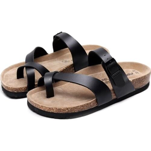 Men Summer New Style Cork Slippers Korean Fashion Sandals All-Match Angle Slippers Set Toe Beach Slippers Flat Slippers Sandals