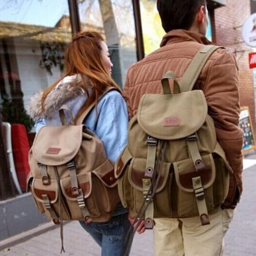 Mens Vintage Canvas Backpack Leather Camping Hiking Travel Satchel School bag