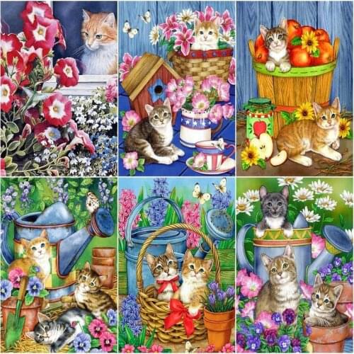 GATYZTORY DIY Paint By Numbers Flower Cat Coloring By Number Animal Kits Hand Painted Painting Art Drawing On Canvas Gift Home D