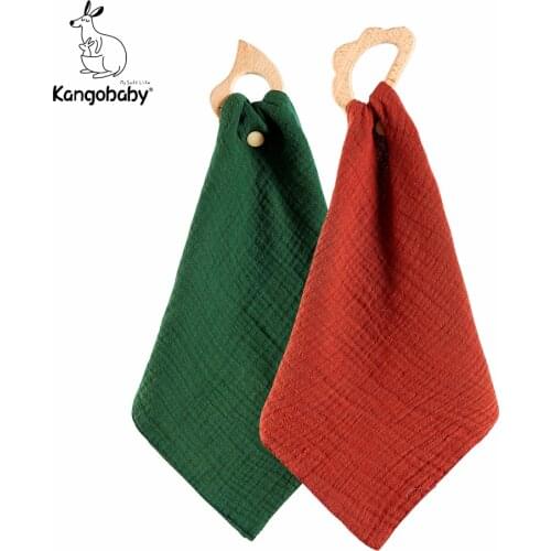 Kangobaby #My Soft Life# 100% Cotton Muslin bib And Wooden Toys Teether For Newborn Baby