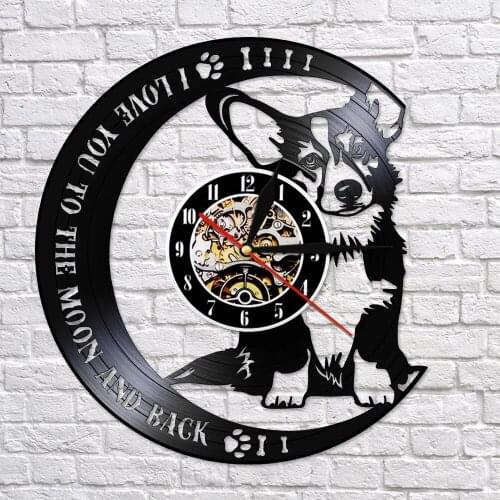 I Love You To The Moon And Back Welsh Corgi Wall Art Clock Vinyl Record Wall Clock Home Decor Corgi Puppy Dog Pet Hanging Watch