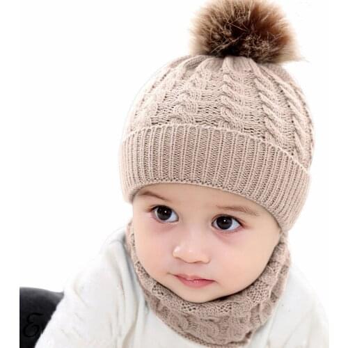 New 2Pcs Cute Kid Girl Boy Baby Infant Winter Warm Crochet Knit Hat Beanie Cap+Scarf Solid Set