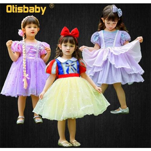 New Girls Puffy Princess Snow White Dress Halloween Sofia Costume Toddler Party Rapunzel Dress Up Cute Lace Embroidered Dresses