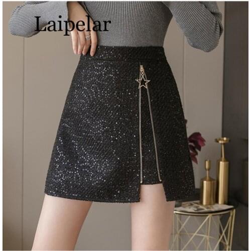 Autumn Winter Black Zipper Mini Skirt Women Velvet Short Pencil Skirt 2020 Fashion Office High Waist Skirts Faldas