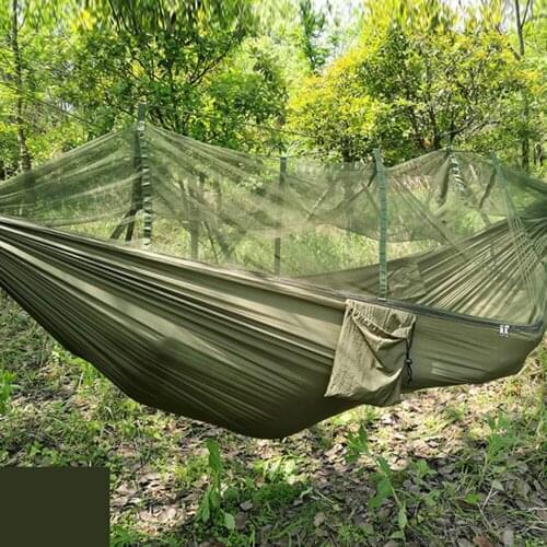 1-2 Person Portable Outdoor Camping Hammock Bed with Mosquito Net Hunting Sleeping Swing Strength Parachute Fabric Hanging Bed