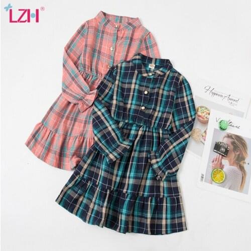 LZH 2021 Casual Childrens Dress Long Sleeve Baby Girls Dresses For Kid Autumn Costume For Girls 4-12 Year Lattice Dress For Kid