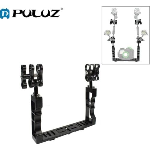PULUZ Dual Handle Aluminium Diving Tray Stabilizer Rig with Dual Balls Aluminum Alloy Clamp for Underwater Camera Housings Case