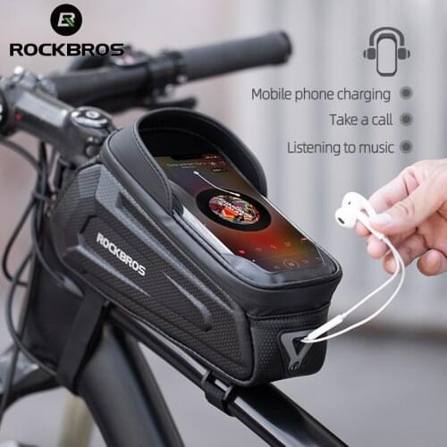ROCKBROS Rainproof MTB Bicycle Bag 1.7L Cycling Frame Front Top Tube 6.8 Inch Touchscreen Phone Bag Reflective Phone Case