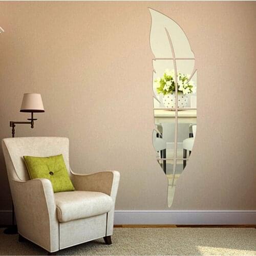DIY Feather Mirror Wall Paste Mirror Paste 3D Three-dimensional Acrylic Porch Decoration Wall Stickers Decal Removable Decor 1PC