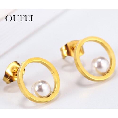 OUFEI Stainless Steel Earring For Women Rose gold Jewelry pearl Stud Earring advanced Fashion Accessories Stud Earring wholesale