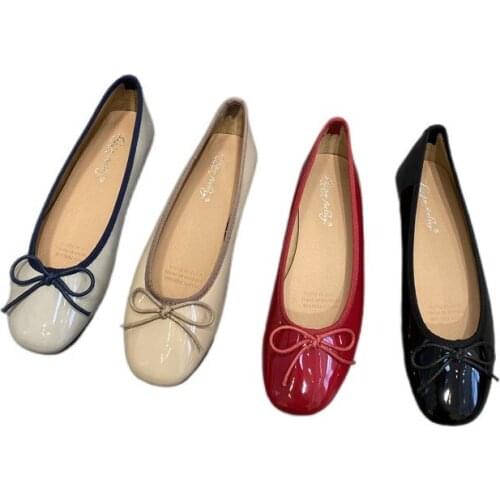 Patent Leather Cute Bow Flat Shoes Women Slip On Loafers Comfort Soft Ballerina Flats Ladies Casual Moccasins Chaussure Femme