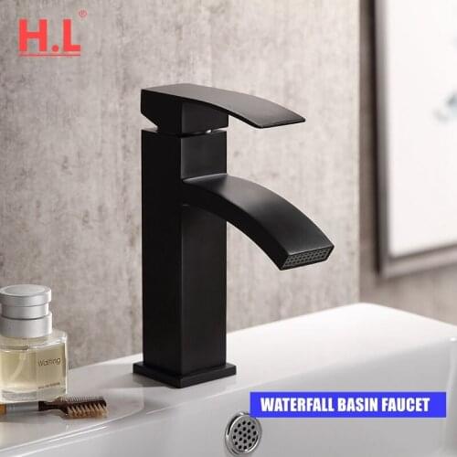 Waterfall Basin Faucet Water Mixer Tap Bathroom Faucet Black Basin Water Sink Taps Bath Faucet Crane