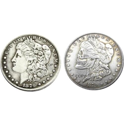US Head-To-Head Two Face 1879/1879 Morgan Dollar skull zombie skeleton Silver Plated Copy Coins