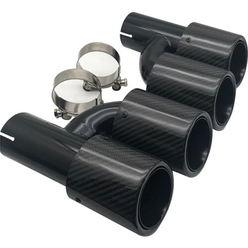 Exhaust pipe tail mouth H-shaped double-out nozzle carbon fiber twill grilled blue tail throat four-out tail throat silencer