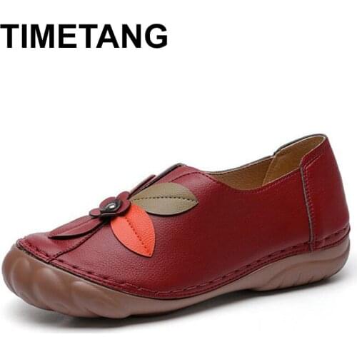 TIMETANG Flowers Shoes Women Leather Flats Female Flats Spring Shoes 2021 Classic Womens Loafers Casual Leather Shoes Mom Flats