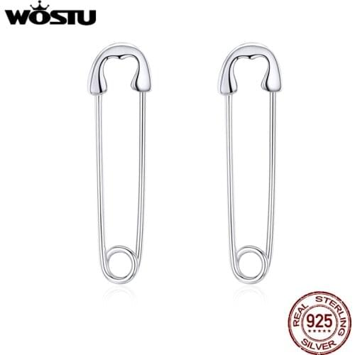 WOSTU Real 925 Sterling Silver Pin Cartilage Fashion Earrings Minimalist Style Punk Earrings For Women Party Jewelry CQE695-A