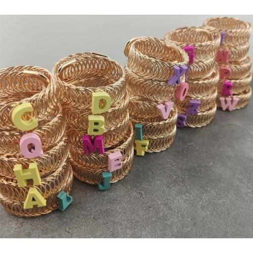 A-Z 26 Capital Letters Bracelets Bangle Gold Color Chain Wood Colorful Letter Gifts for Women Fashion Alphabet Jewelry