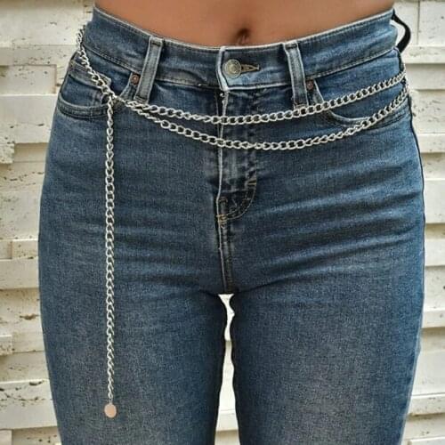 Womens Fashion Belt Hip High Waist Retro Sexy Metal Chain Chunky Fringes Simple Personality Metal Waist Chain