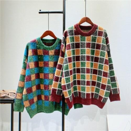 2021 Women Warm Sweater Fashion Winter Casual Women Pullovers Pull Femme Women Autumn O-Neck Sweater Long Sleeve Plaid