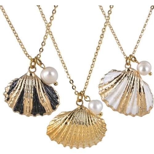 Summer Beach Sea Shell Freshwater Pearl Pendant Necklace Charm Womens Necklace Travel Beach Leisure Party Jewelry Birthday Gift