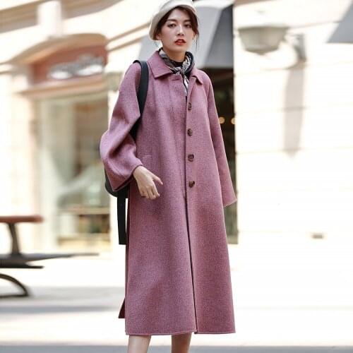 Autumn and Winter coat women 2019 new winter Fashion elegant vintage black Coffee purple wool coat belt loose long ladies coat