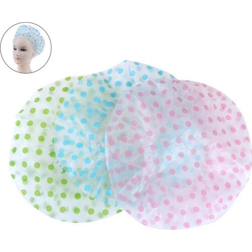 1PC Dot Waterproof Shower Cap Thicken Elastic Bath Hat Bathing Cap For Women Hair Salon Bathroom Products 3 Color