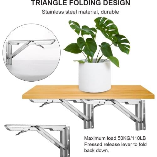 2pcs Triangular Wall Mounted Support Adjustable Foldable Stainless Steel Shelf Table Shelf Bearing Bracket Furniture Hardware