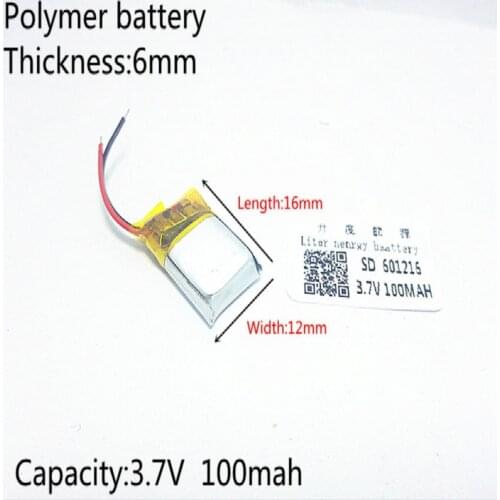 3.7V 100mAh 601216 Lithium Polymer Li-Po li ion Rechargeable Battery cells For Mp3 MP4 MP5 GPS mobile bluetooth