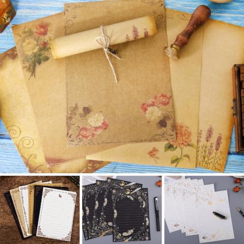 8 Sheets Kraft Vintage Writing Paper Flower Design Brown Letter Paper Romantic Creative Greeting Letter Paper Writing Paper