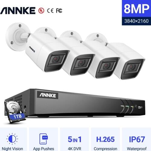 ANNKE 4K Ultra HD 8CH DVR H.265 CCTV Camera Security System 4PCS IP67 Weaterproof Outdoor 8MP Camera Video Surveillance