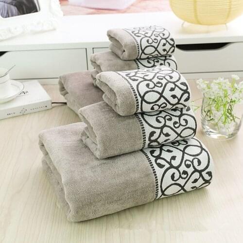 Free Shipping 100% Cotton Luxury Towel Set 3PCS =Bath l+Face +Hand Embroidery Grey linge de toilette Soft Towel Beach Towel