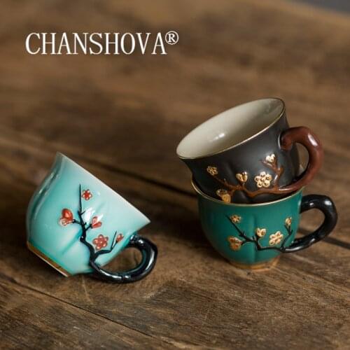 CHANSHOVA Chinese Style Handmade Ceramic small cups 50/70ml teacup with handle personality mugs Chinese porcelain tea set H606