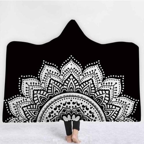 Lannidaa Black And White Mandala Blanket Endless Sun Boho Printed Hooded Blankets Coral Fleece Blanket On Bed Sofa Wrapped Throw