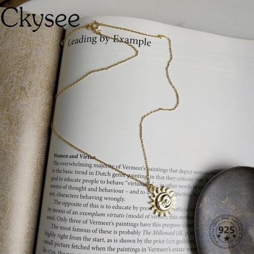 Ckysee News 925 Sterling Silver Necklaces Gold Sunlight Pendant Necklace For Fashion Women Jewelry Necklace Fine Charms Jewelry