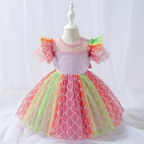 Baby Girl Dress Rainbow Color Christmas Baby 1st Birthday Wedding Party Dress Christening Dress for Baby Girls Clothes Vestidos