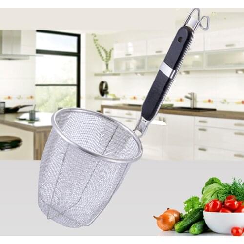Colander Ladle Pasta Soup Hot Pot Stainless Steel BBQ Grill Cooking Tool for Frying Food, Spaghetti, Noodle Fat Oil Grease