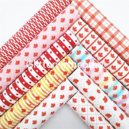 Glitterwishcome 21X29CM A4 Size Canadian Maple Printed Chunky Glitter Leather Fabric Sheets with Felt Backing for Bows, GM977A