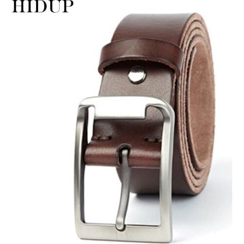 HIDUP Mens Top Quality Design Solid Cowhide Leather Men Cow Genuine Belts Retro Style Pin Buckle Metal Casual Belt Jean NWJ820